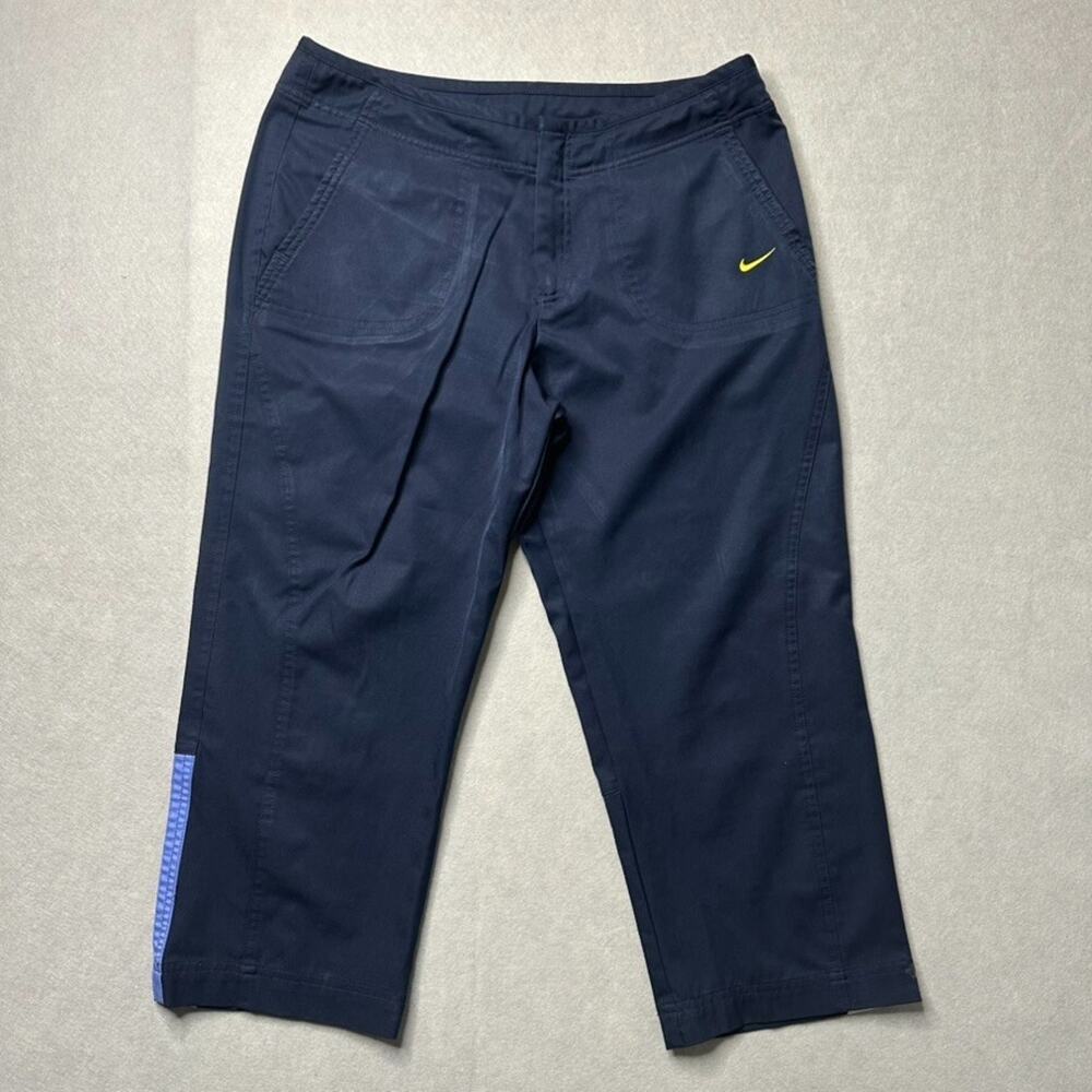 VTG Nike Women’s Pants M Navy Blue Yellow Swoosh Athletic Golf Capri Style